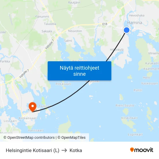 Helsingintie  Kotisaari (L) to Kotka map