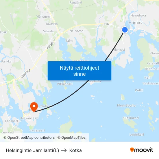 Helsingintie  Jamilahti(L) to Kotka map