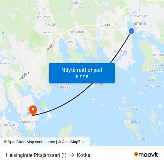 Helsingintie  Pitäjänsaari (I) to Kotka map