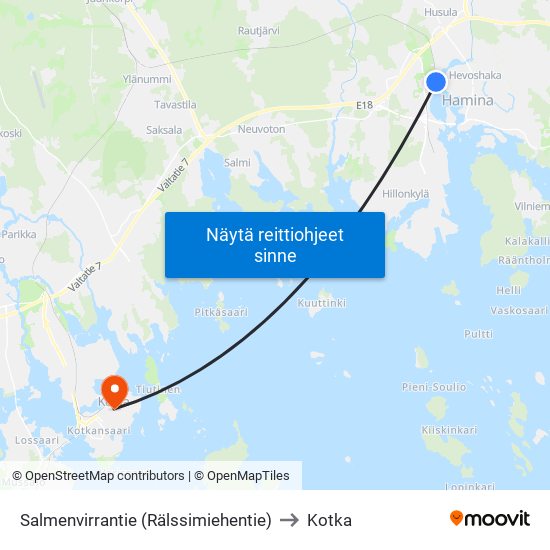 Salmenvirrantie  (Rälssimiehentie) to Kotka map