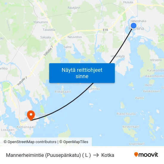 Mannerheimintie  (Puusepänkatu) ( L ) to Kotka map