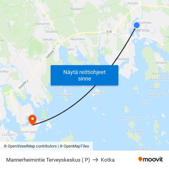 Mannerheimintie  Terveyskeskus ( P) to Kotka map