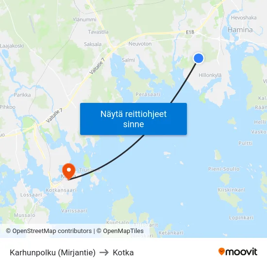 Karhunpolku  (Mirjantie) to Kotka map