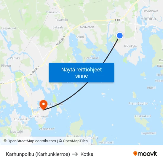 Karhunpolku  (Karhunkierros) to Kotka map