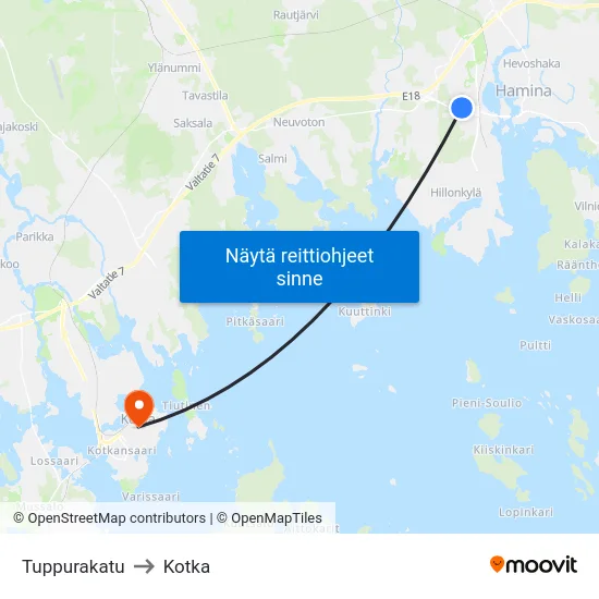 Tuppurakatu to Kotka map