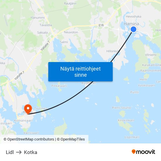 Lidl to Kotka map