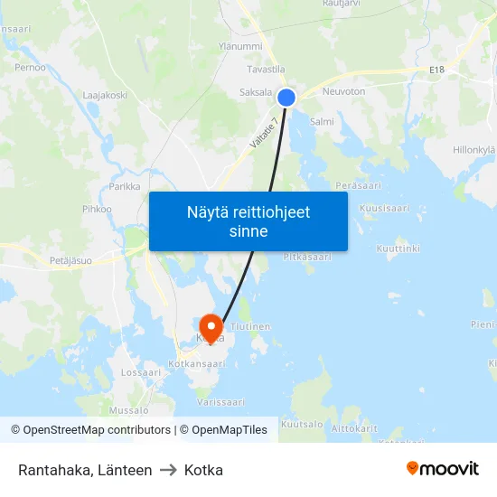 Rantahaka, Länteen to Kotka map