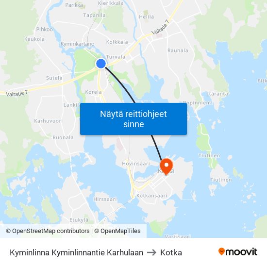 Kyminlinna Kyminlinnantie Karhulaan to Kotka map