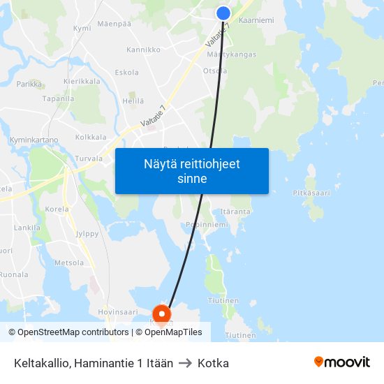 Keltakallio, Haminantie 1 Itään to Kotka map