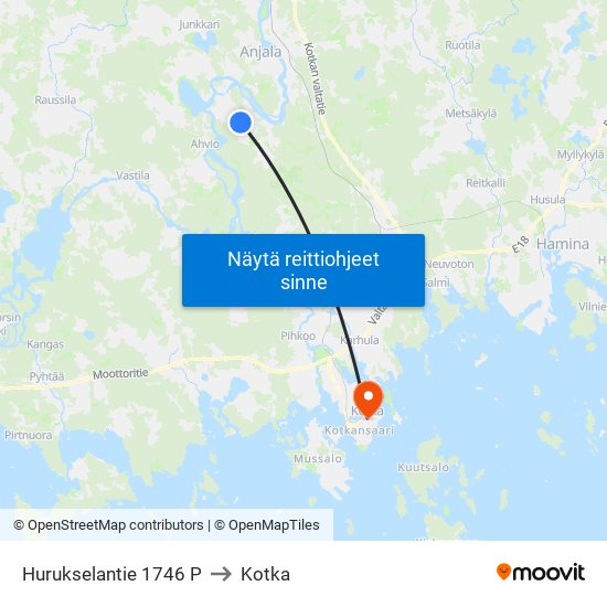 Hurukselantie 1746 P to Kotka map