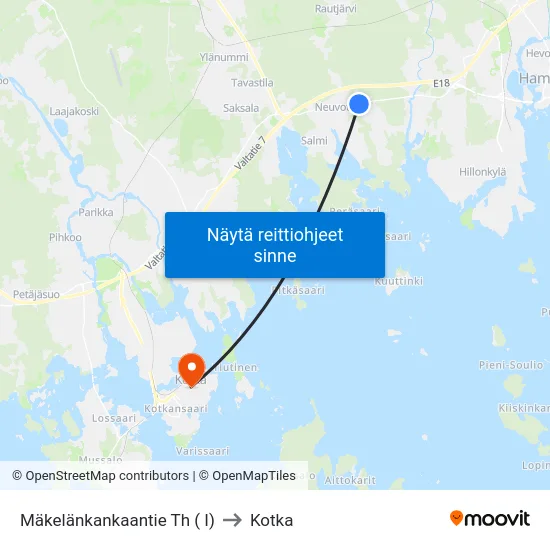 Mäkelänkankaantie Th ( I) to Kotka map