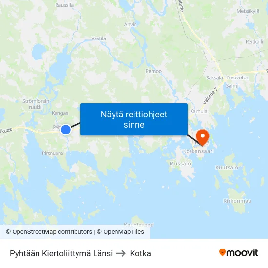 Pyhtään Kiertoliittymä Länsi to Kotka map