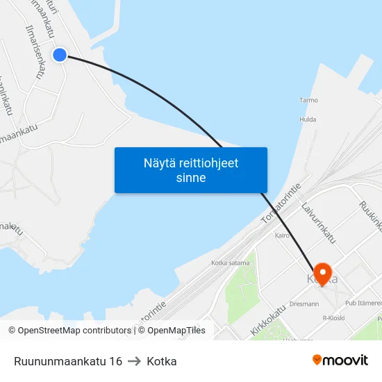 Ruununmaankatu 16 to Kotka map
