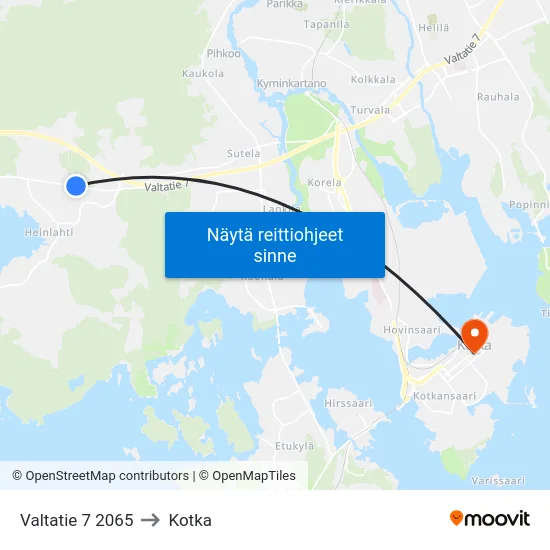 Valtatie 7 2065 to Kotka map