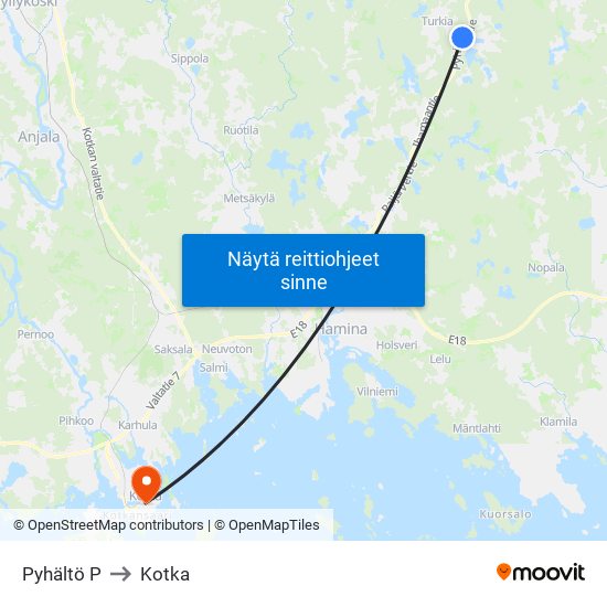 Pyhältö P to Kotka map