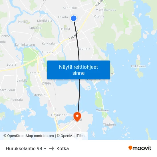 Hurukselantie 98 P to Kotka map