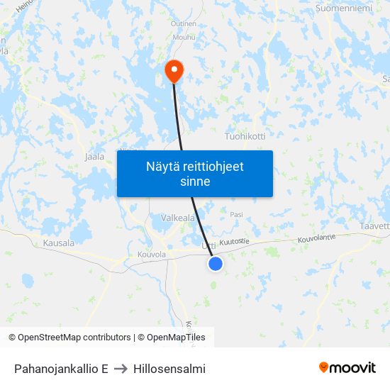 Pahanojankallio E to Hillosensalmi map