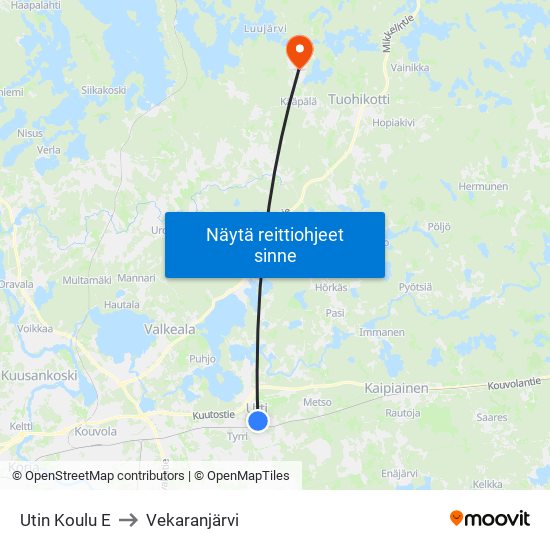 Utin Koulu E to Vekaranjärvi map