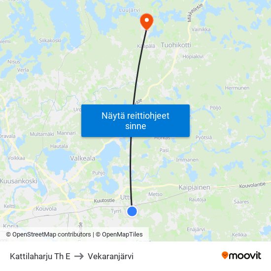 Kattilaharju Th E to Vekaranjärvi map
