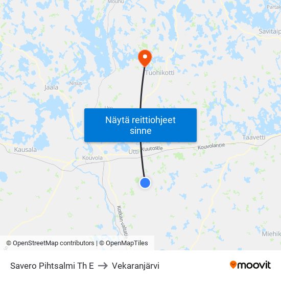 Savero Pihtsalmi Th E to Vekaranjärvi map