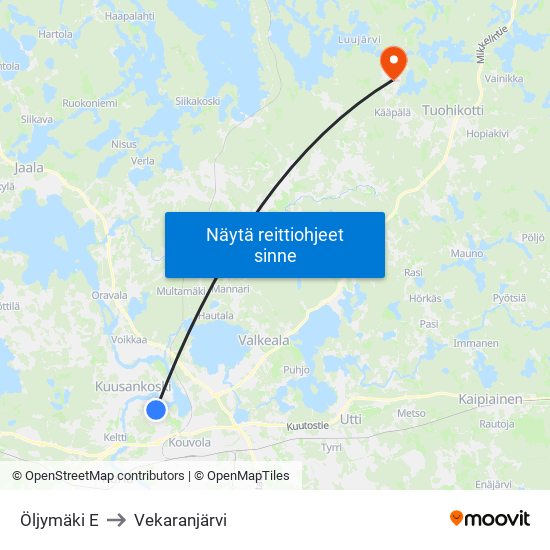Öljymäki E to Vekaranjärvi map