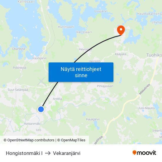Hongistonmäki I to Vekaranjärvi map