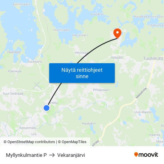 Myllynkulmantie P to Vekaranjärvi map