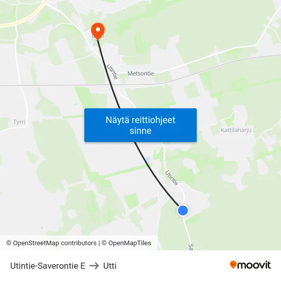 Utintie-Saverontie E to Utti map