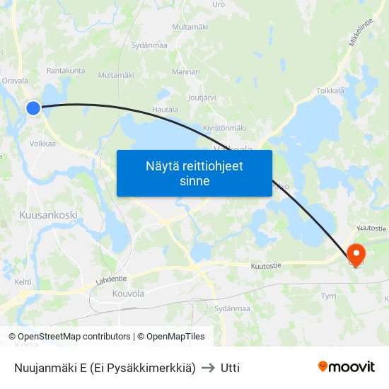 Nuujanmäki E (Ei Pysäkkimerkkiä) to Utti map