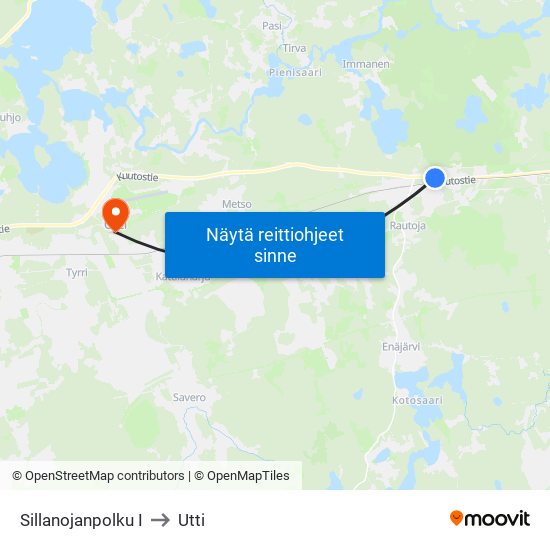 Sillanojanpolku I to Utti map