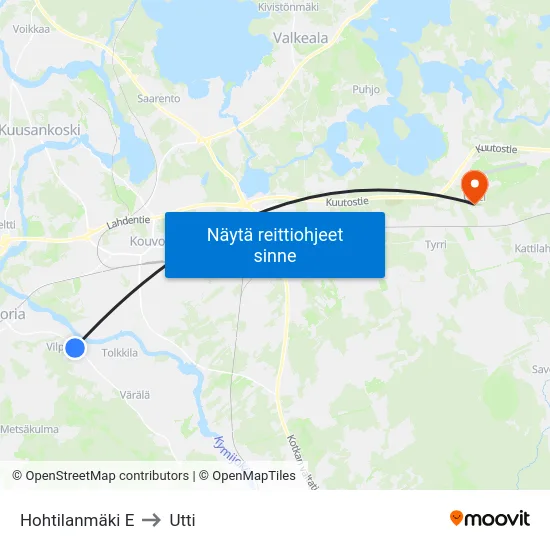 Hohtilanmäki E to Utti map