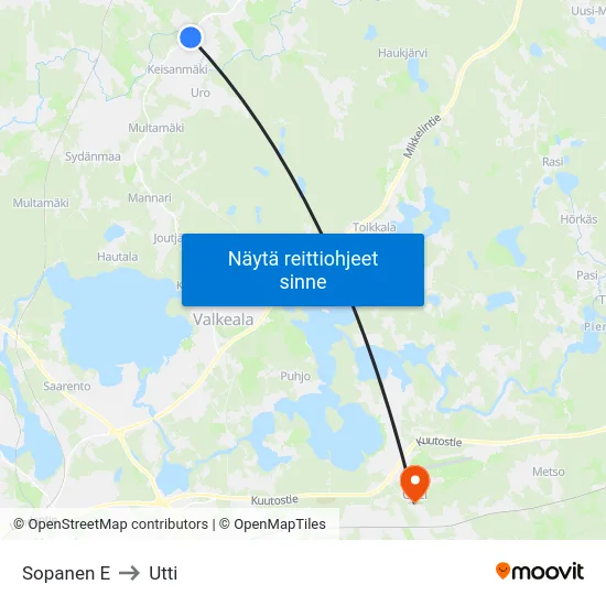 Sopanen E to Utti map