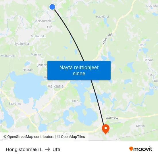 Hongistonmäki L to Utti map