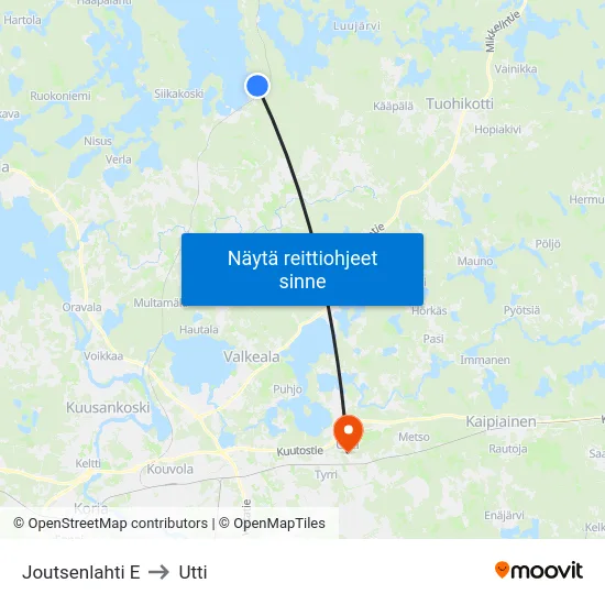 Joutsenlahti E to Utti map