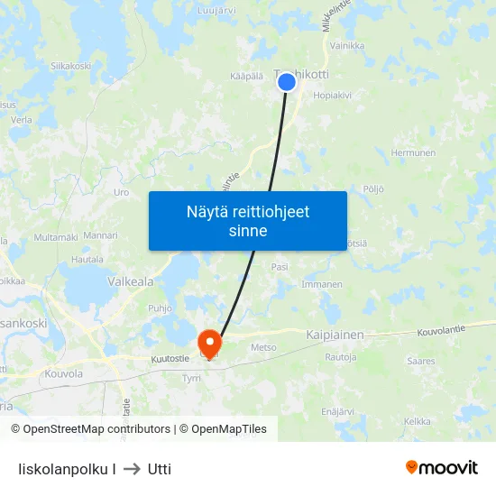 Iiskolanpolku I to Utti map