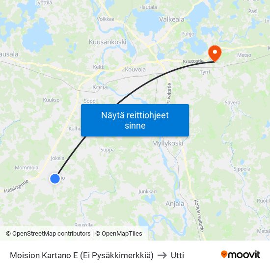 Moision Kartano E (Ei Pysäkkimerkkiä) to Utti map