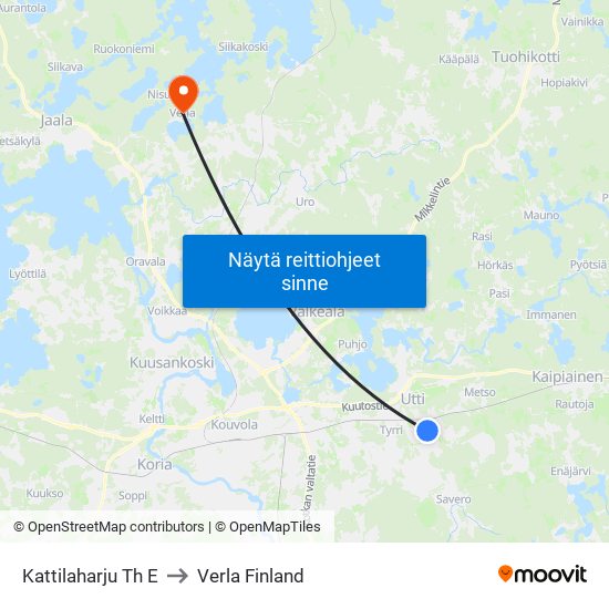 Kattilaharju Th E to Verla Finland map