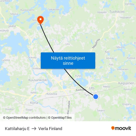 Kattilaharju E to Verla Finland map
