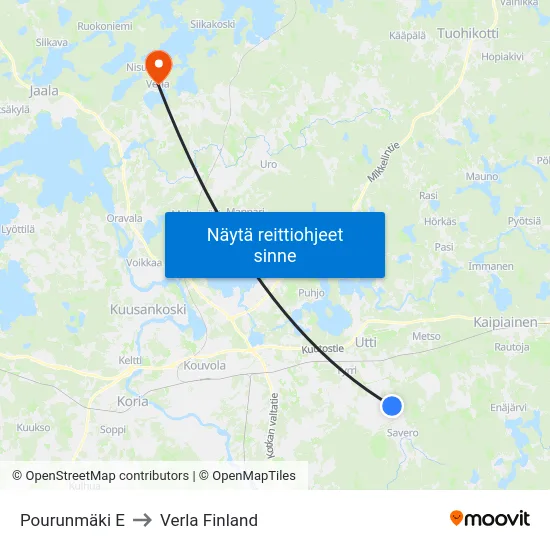 Pourunmäki E to Verla Finland map