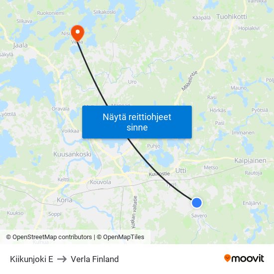 Kiikunjoki E to Verla Finland map