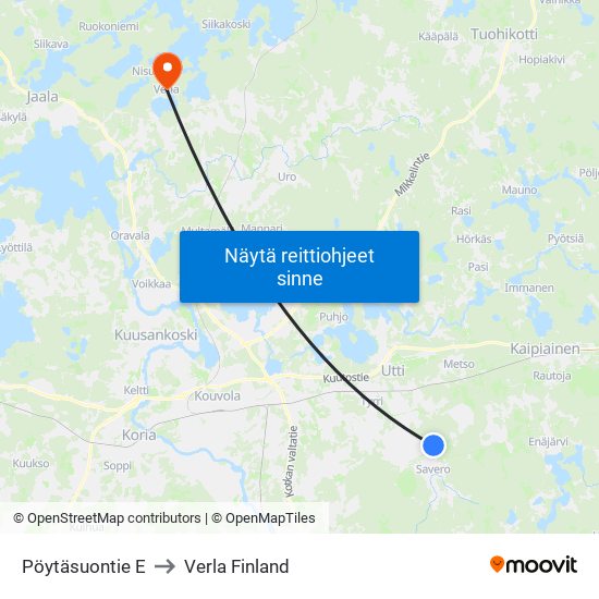 Pöytäsuontie E to Verla Finland map