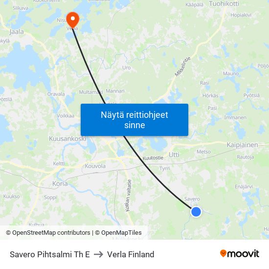 Savero Pihtsalmi Th E to Verla Finland map