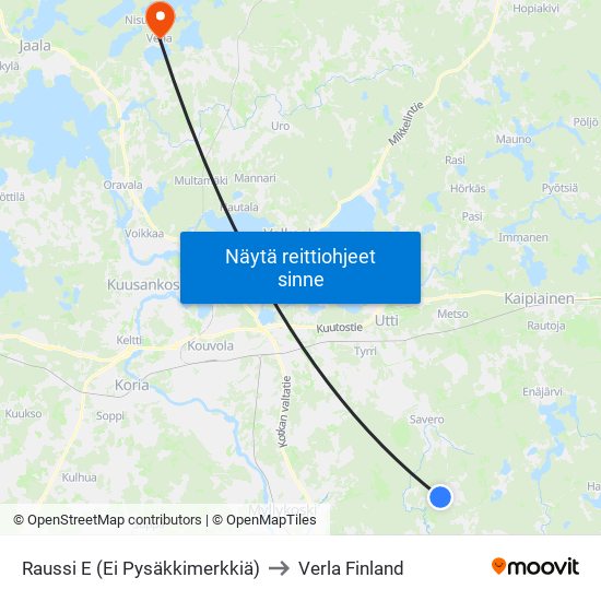 Raussi E (Ei Pysäkkimerkkiä) to Verla Finland map