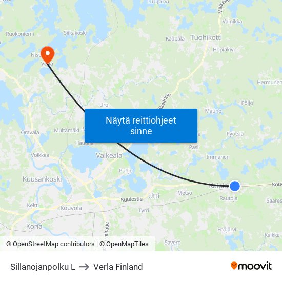 Sillanojanpolku L to Verla Finland map