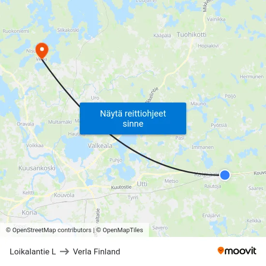Loikalantie L to Verla Finland map
