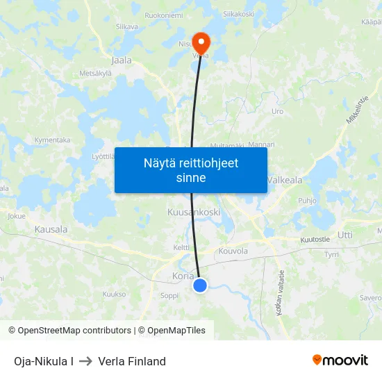 Oja-Nikula I to Verla Finland map