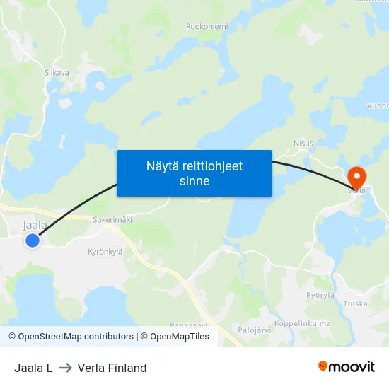 Jaala L to Verla Finland map