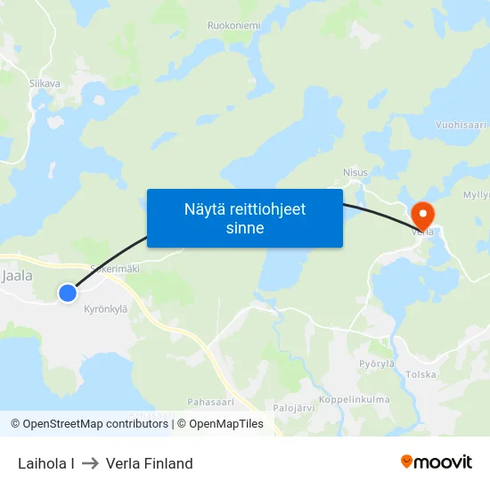 Laihola I to Verla Finland map