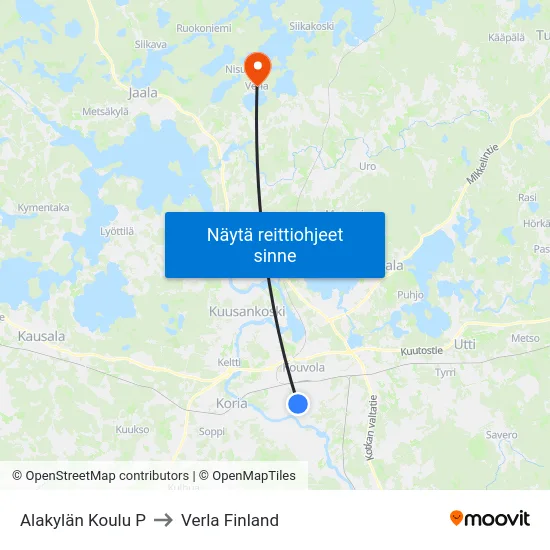 Alakylän Koulu P to Verla Finland map