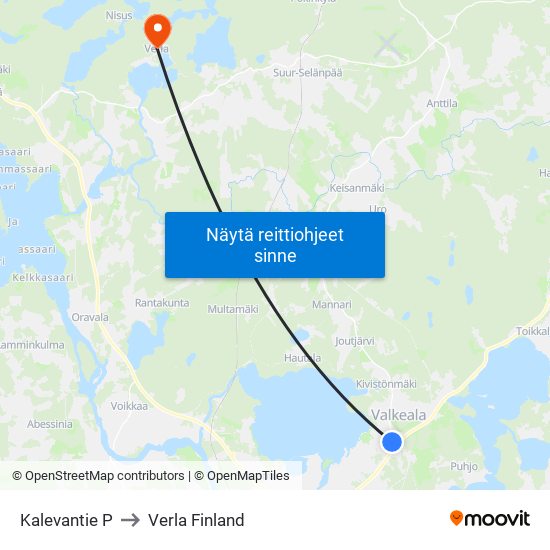 Kalevantie P to Verla Finland map